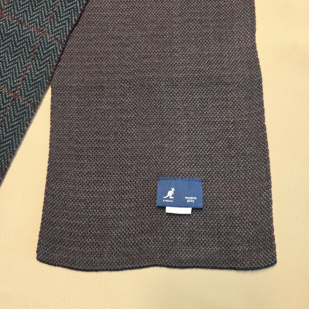 Kangol Mens Scarf‎ Black Gray Burgundy Check Knit Acrylic Winter Muffler 59